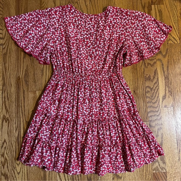 Red Floral Print Surplice Dress by SHEIN - Picture 3 of 7